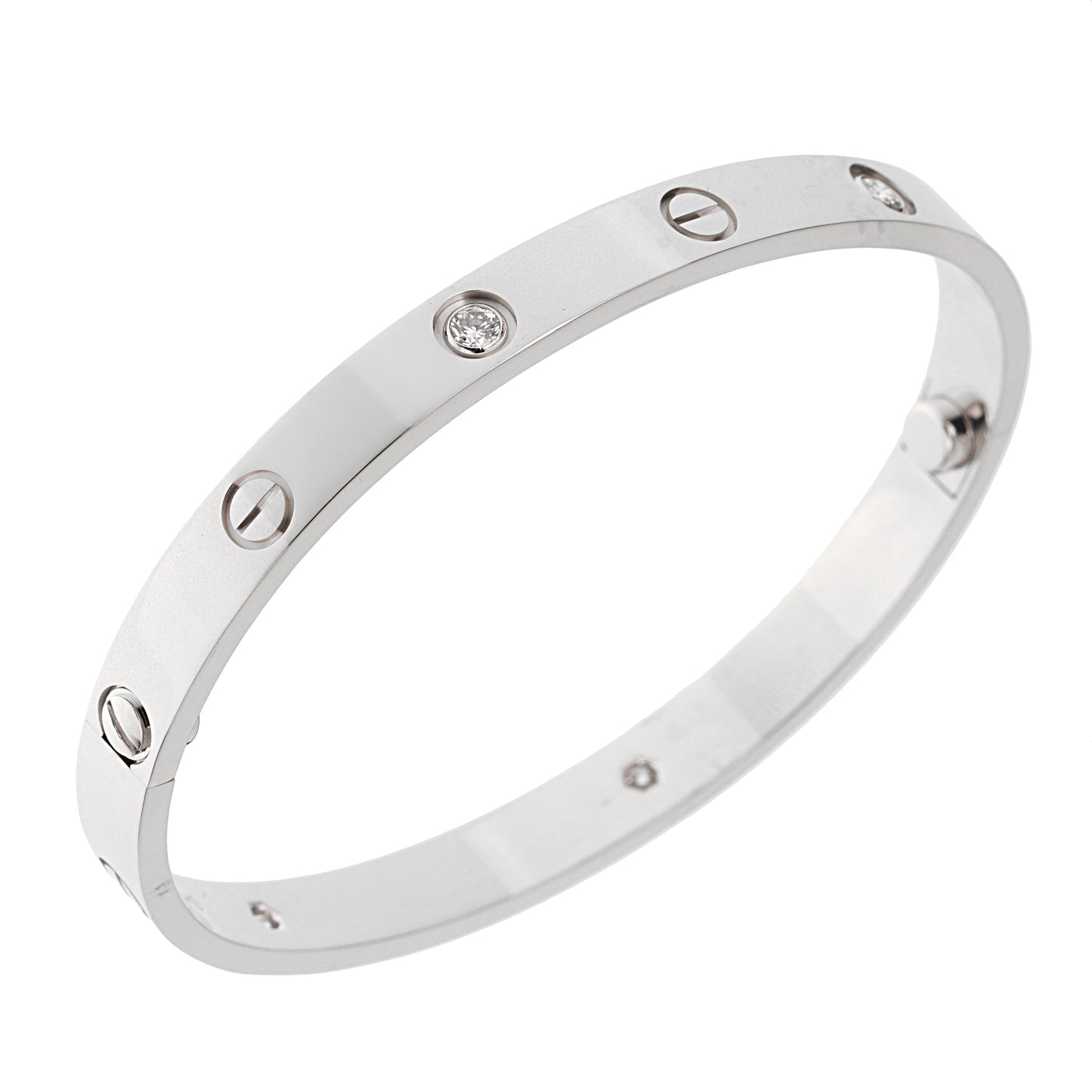 Cartier 4 Diamond Love Classic White Gold Bangle Bracelet Sz 18