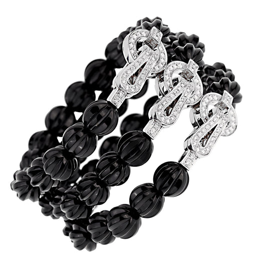 Cartier Agrafe Diamond Onyx 18k White Gold Bracelet