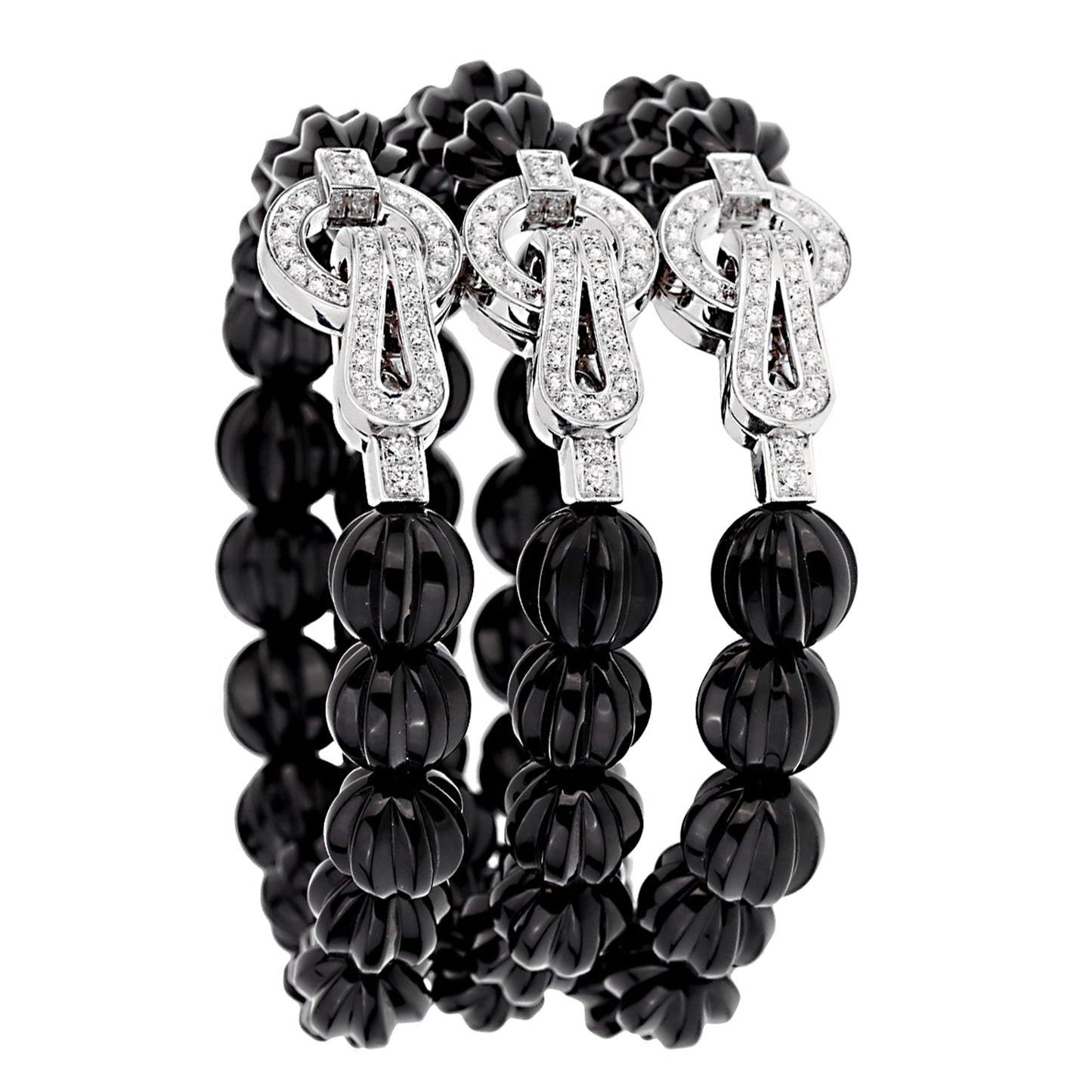 Cartier Agrafe Diamond Onyx 18k White Gold Bracelet