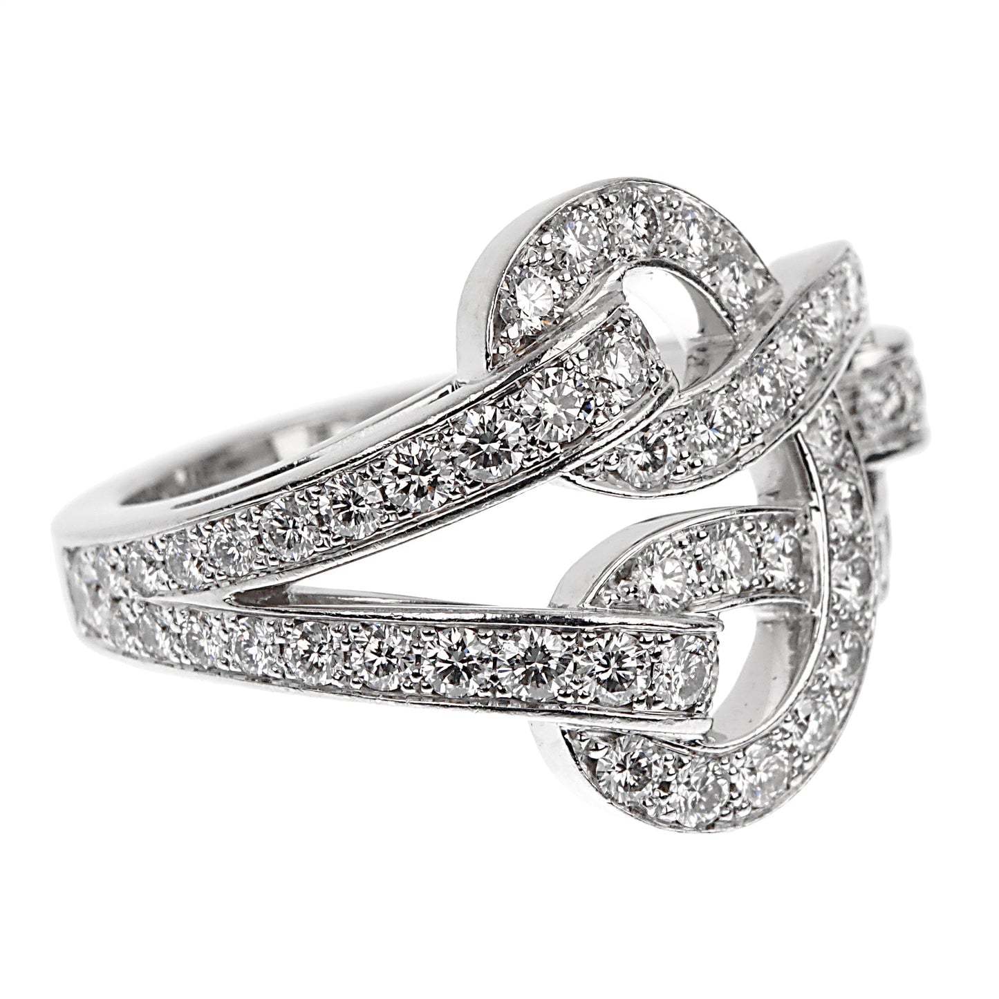 Cartier Agrafe Diamond 18k White Gold Cocktail Ring Sz 5 1/2