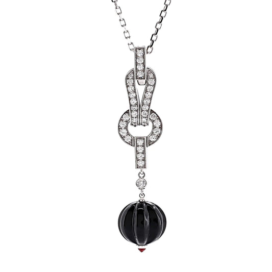 Cartier Agrafe Onyx Diamond Pendant 18k White Gold Necklace