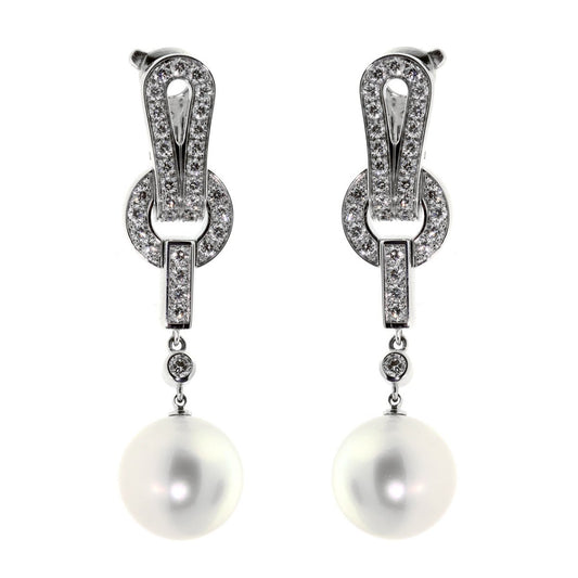 Cartier Agrafe Pearl Diamond White Gold Earrings