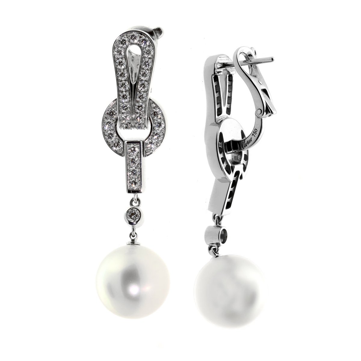 Cartier Agrafe Pearl Diamond White Gold Earrings