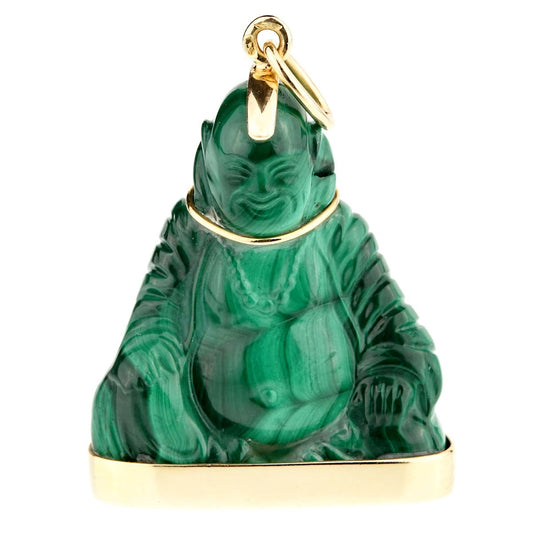 Cartier Buddha Malachite Gold Pendant Necklace