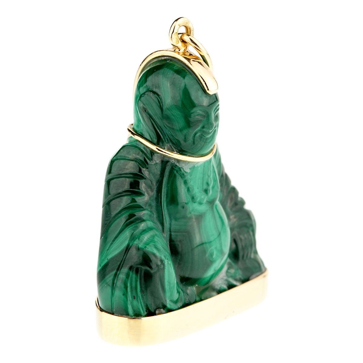 Cartier Buddha Malachite Gold Pendant Necklace