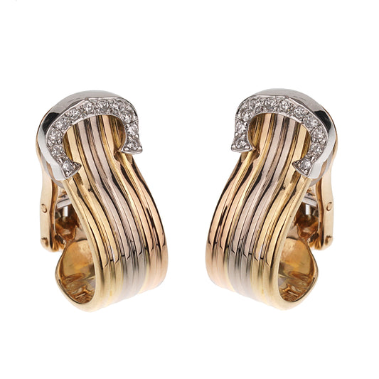 Cartier C De Cartier Diamond 18k Gold Vintage Clip On Earrings