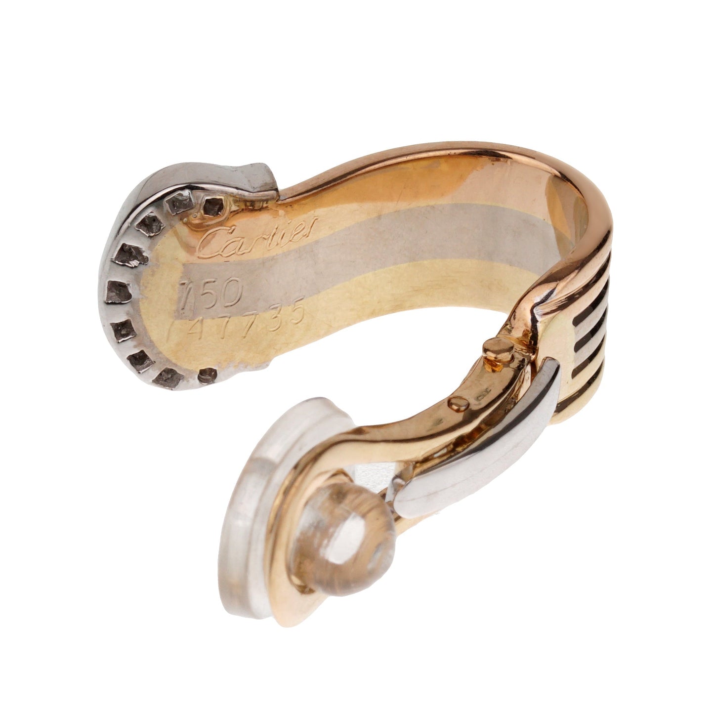 Cartier C De Cartier Diamond 18k Gold Vintage Clip On Earrings