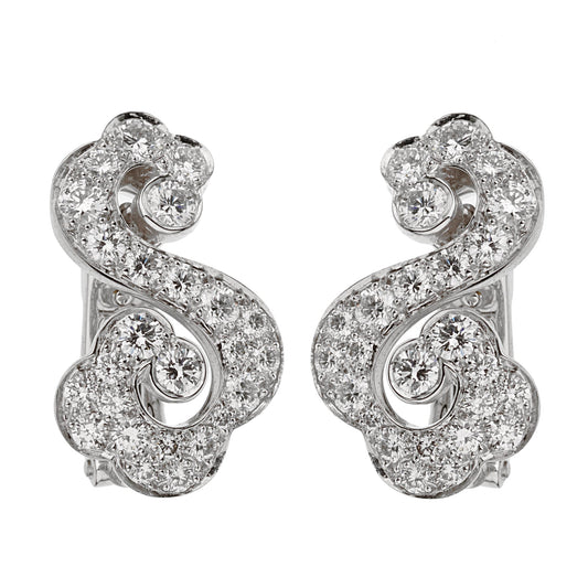 Cartier Diamond White Gold Scroll Openwork Earrings