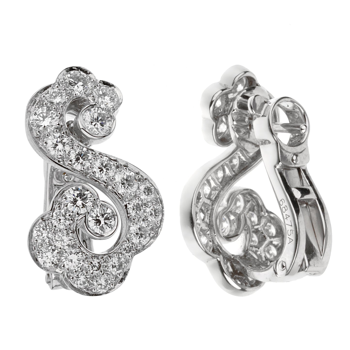 Cartier Diamond White Gold Scroll Openwork Earrings