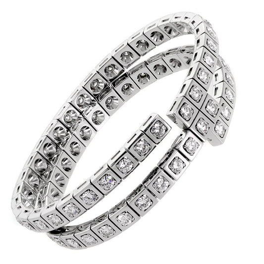 Cartier Tectonique Diamond 18k White Gold Double Wrap Bracelet