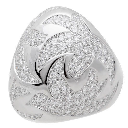 Cartier Dove of Peace Diamond 18k White Gold Bombe Cocktail Ring