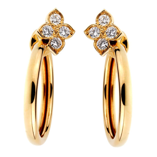 Cartier Flower Hoop Diamond Yellow Gold Earrings