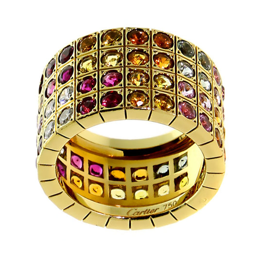 Cartier Lanieres Multicolor Sapphire Diamond Gold Ring