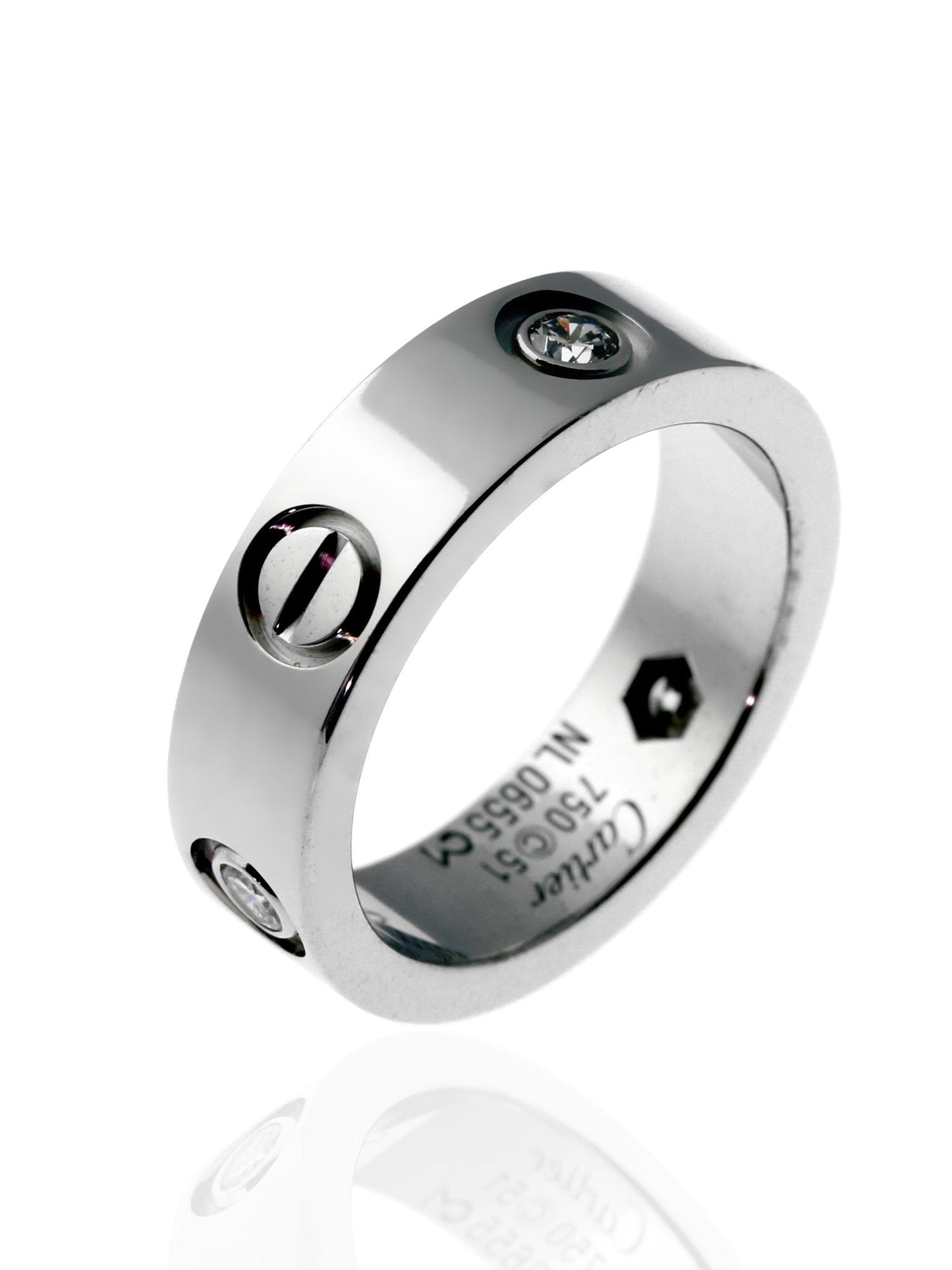 Cartier Love 3 Diamond Ring in 18k White Gold Sz 51