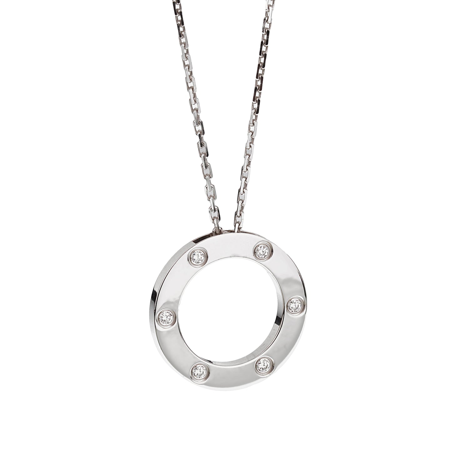 Cartier Love 6 Diamond 18k White Gold Pendant Necklace