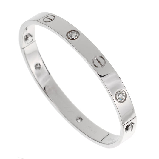 Cartier Love Classic 6 Diamond 18k White Gold Bangle Bracelet Sz 16