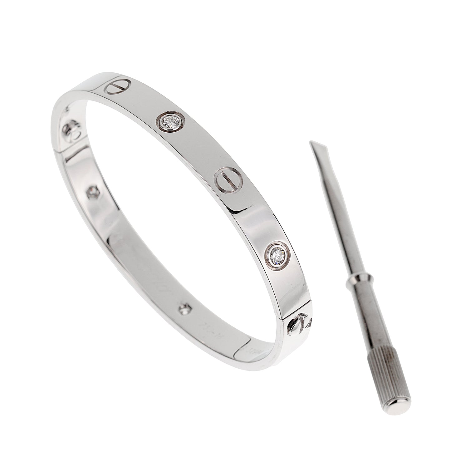 Cartier Love Classic 6 Diamond 18k White Gold Bangle Bracelet Sz 16