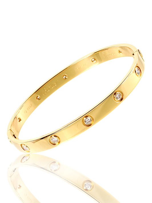 Cartier Love Diamond Bangle Bracelet in 18k Yellow Gold Sz 19
