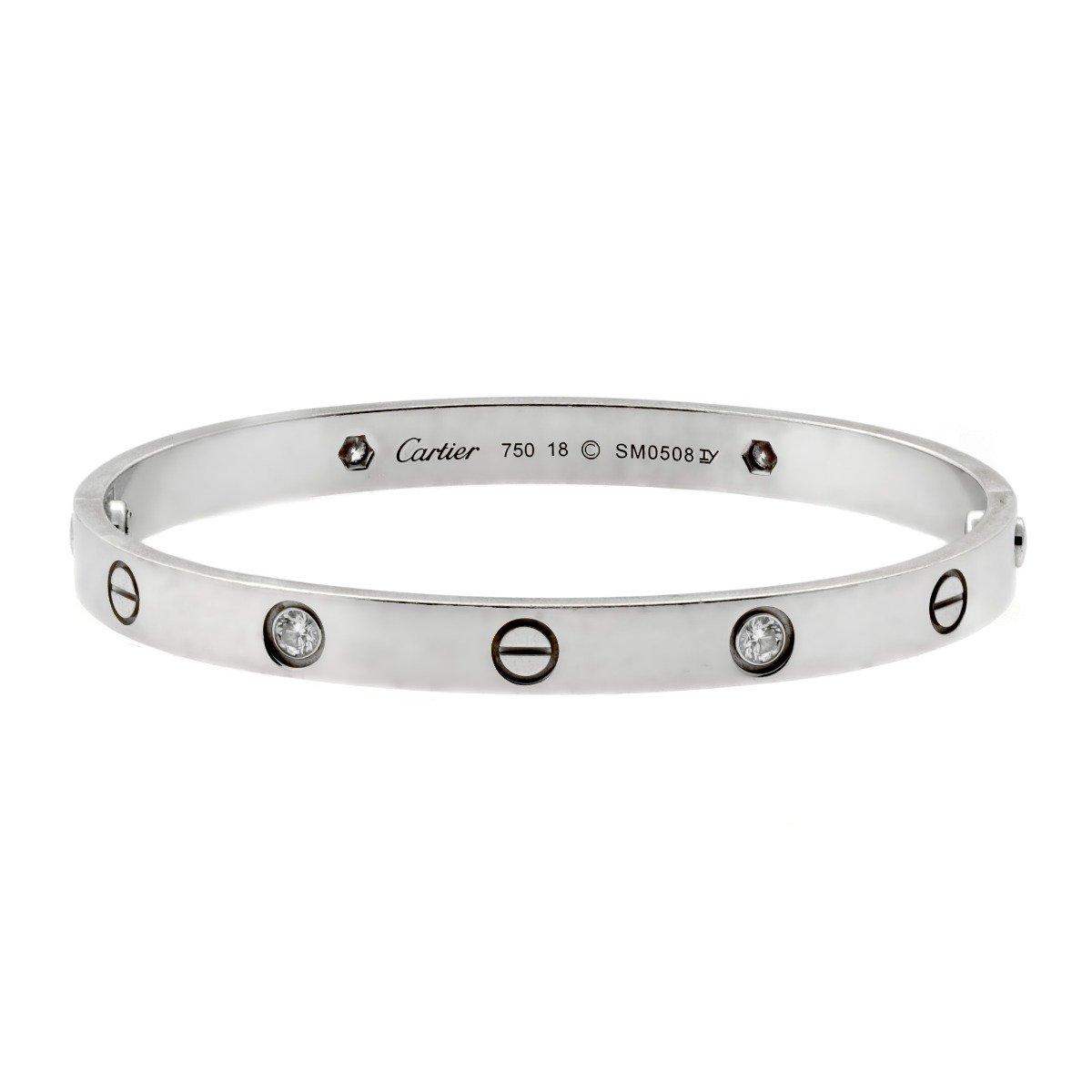 Cartier Love White Gold 4 Diamond Bangle Bracelet