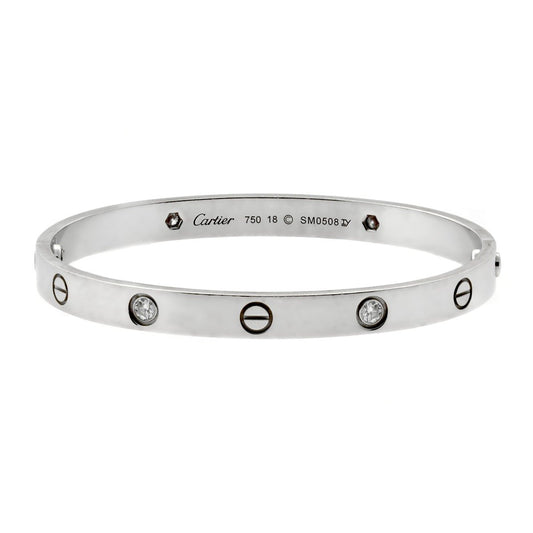 Cartier Love White Gold 4 Diamond Bangle Bracelet