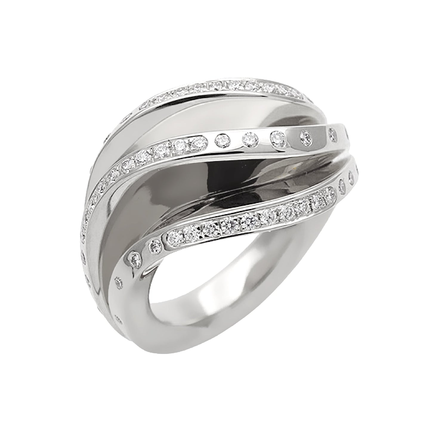 Cartier Nouvelle Vague Wave Diamond 18k White Gold Cocktail Ring Sz 6