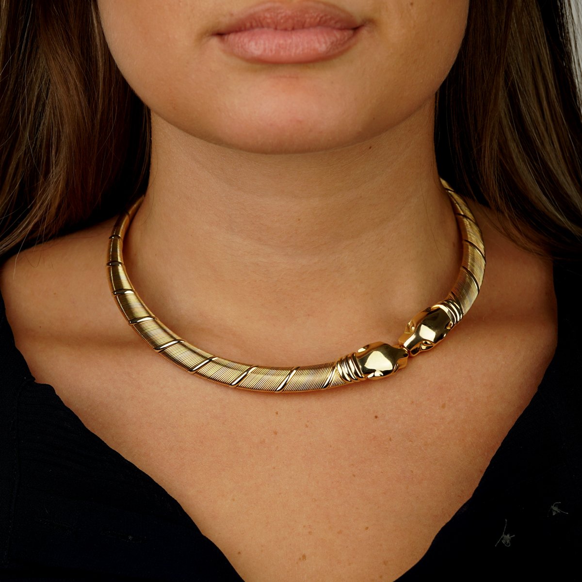 Cartier Vintage Panthere 18k Tri Color Gold Choker Necklace