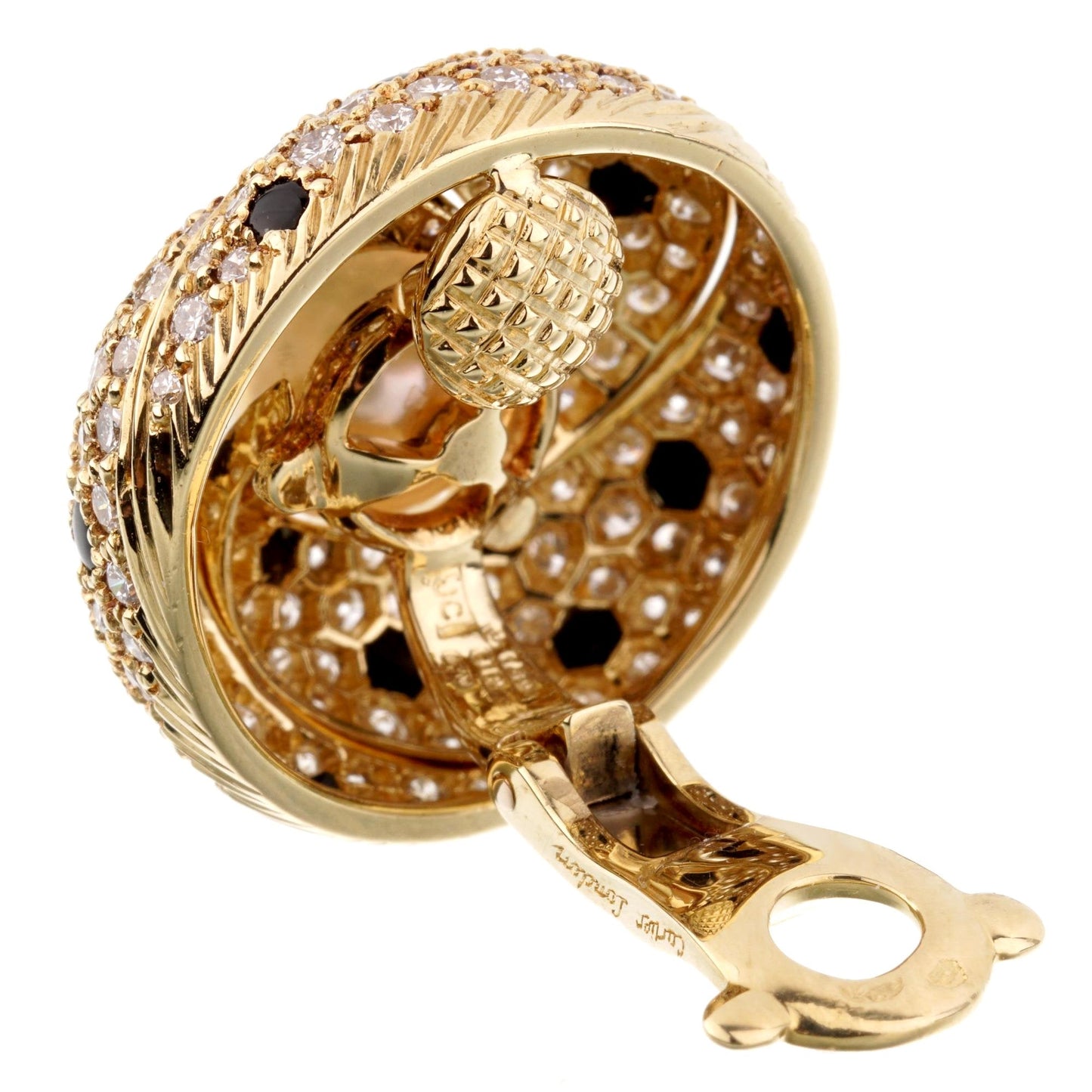 Cartier Panthere Diamond Pearl Yellow Gold Vintage Clip On Earrings