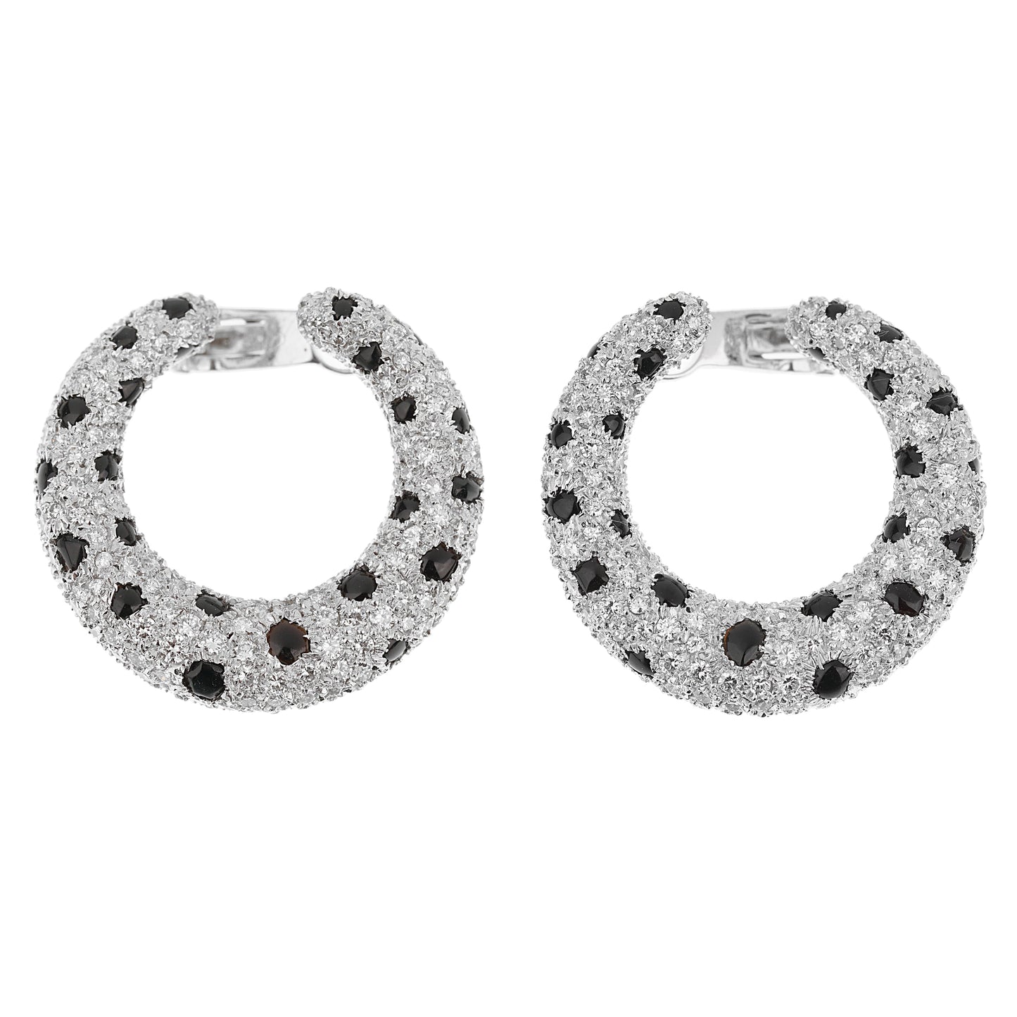 Cartier Panthere Onyx Diamond Platinum Hoop Earrings