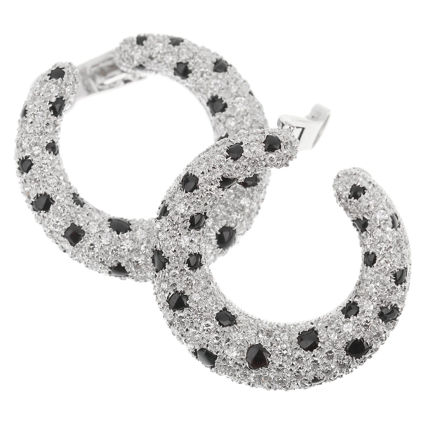 Cartier Panthere Onyx Diamond Platinum Hoop Earrings