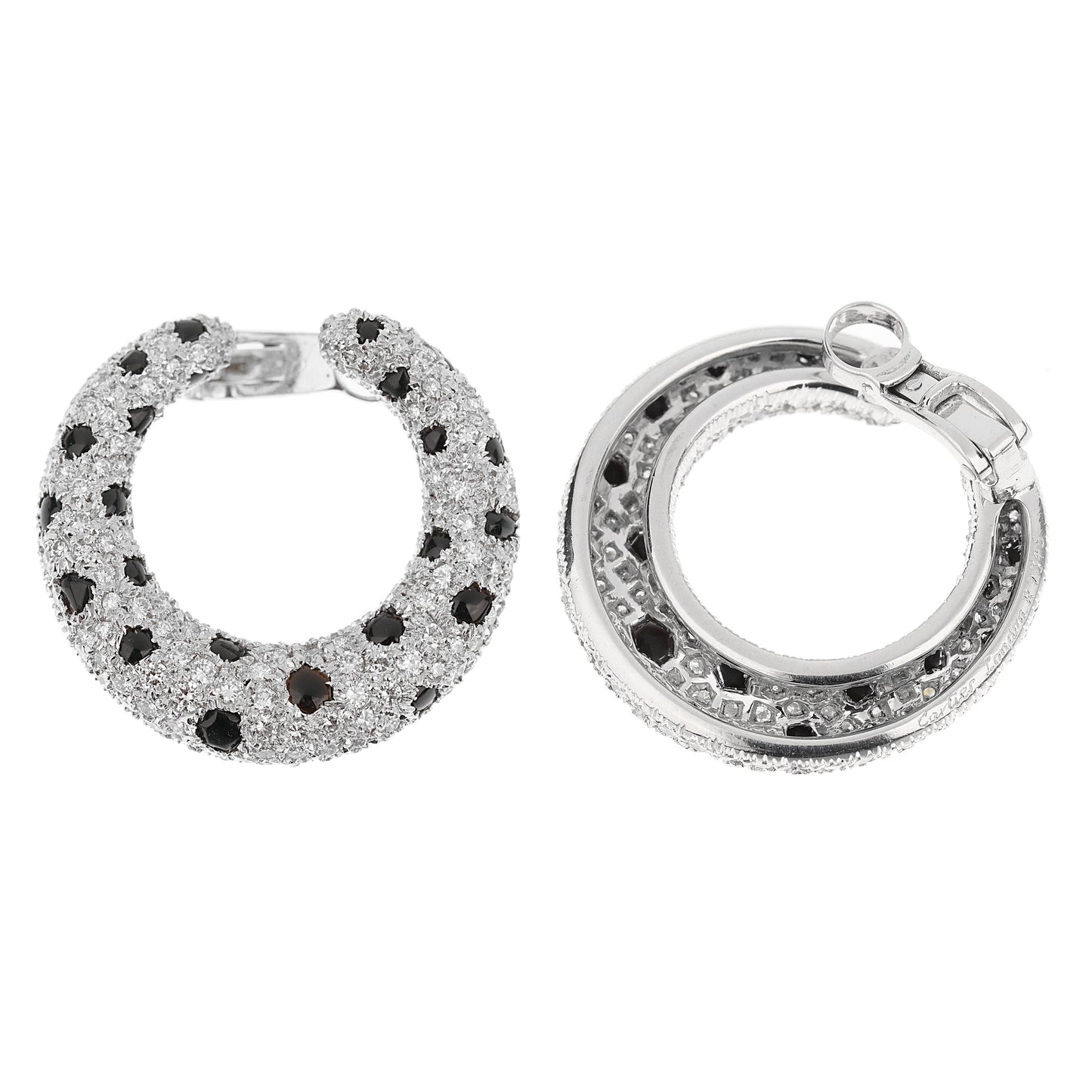 Cartier Panthere Onyx Diamond Platinum Hoop Earrings