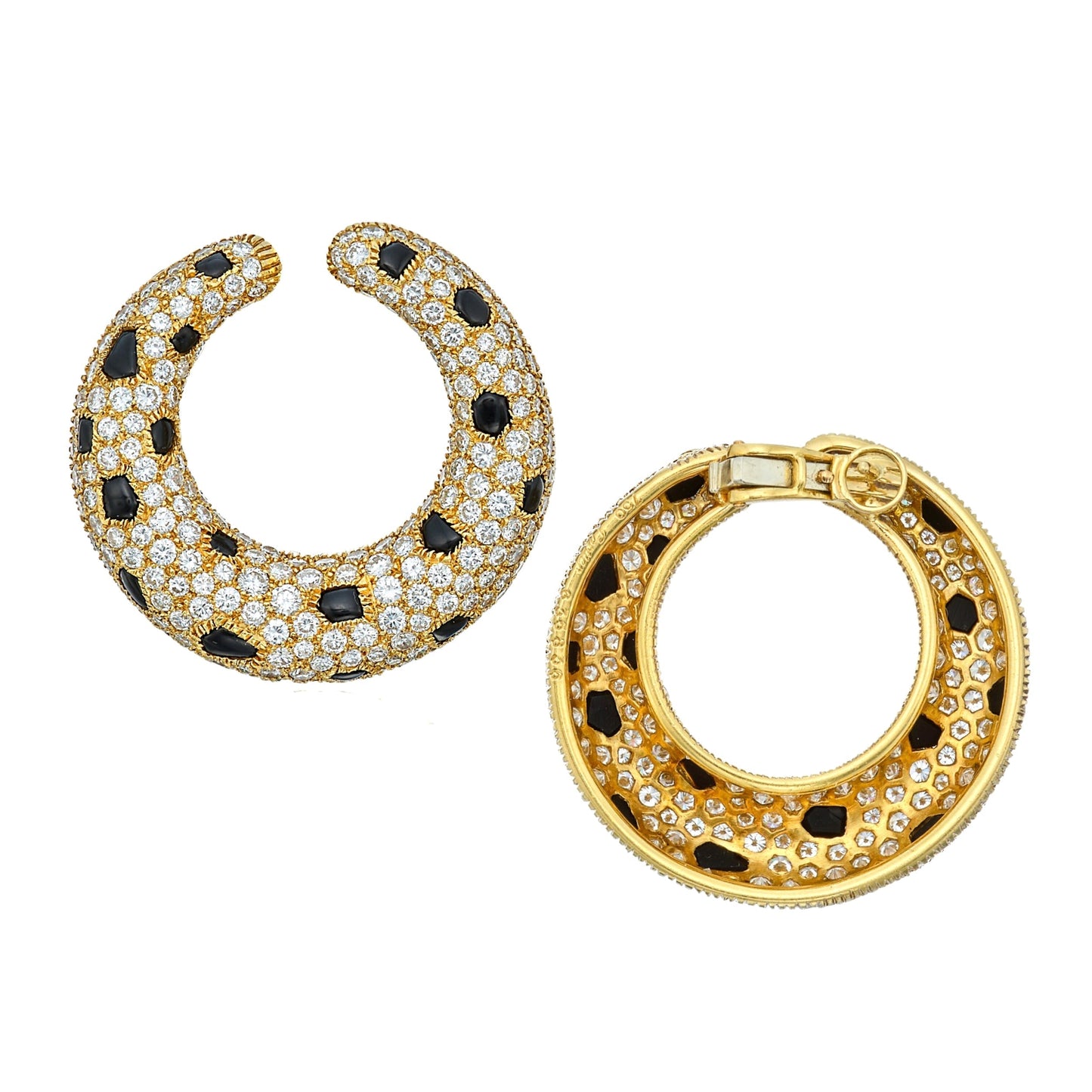 Cartier Panthere Onyx Diamond 18k Yellow Gold Vintage Hoop Earrings