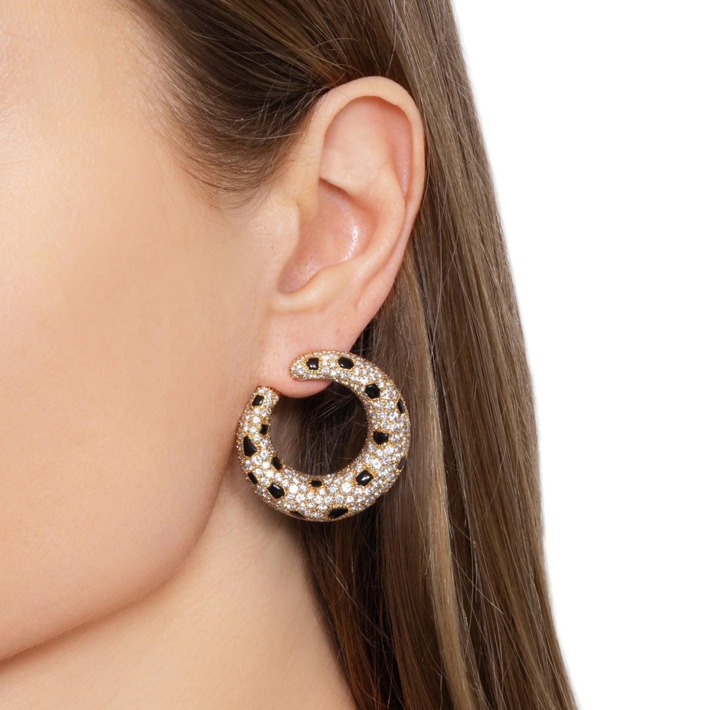 Cartier Panthere Onyx Diamond 18k Yellow Gold Vintage Hoop Earrings