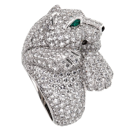 Cartier Panthere Pave Diamond Emerald White Gold Ring