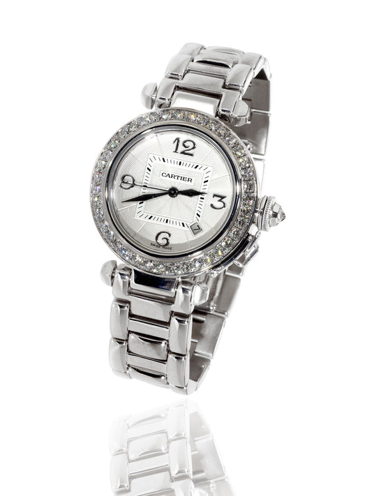 Cartier Pasha Diamond Watch in 18k White Gold WJ1116M9