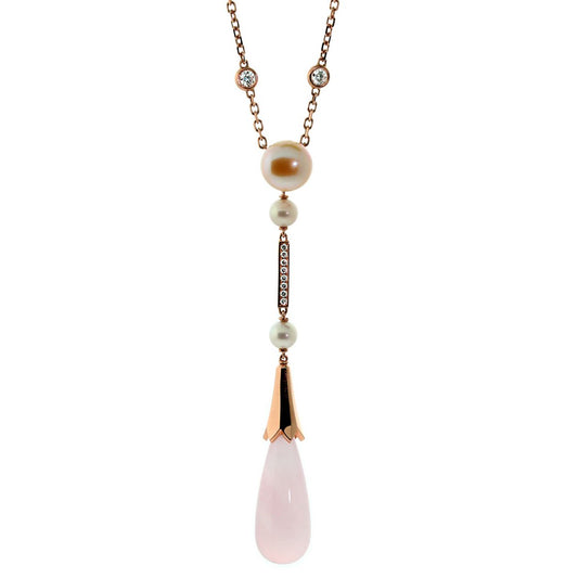 Cartier Monica Bellucci Pearl Diamond Rose Gold Pink Quartz Necklace