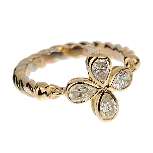 Cartier Tri Color 18k Gold Pear Shaped Diamond Cocktail Ring