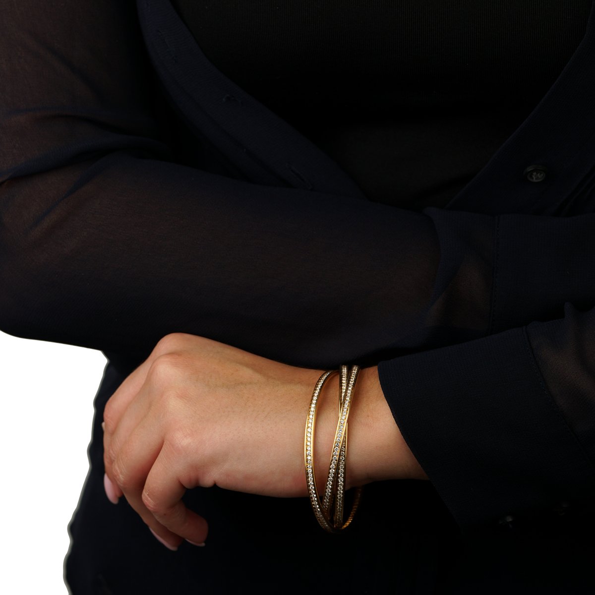 Cartier Trinity 6.45ct Full Diamond Yellow Gold Bangle Bracelet