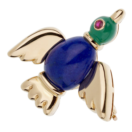 Cartier Vintage Lapis Lazuli Ruby Yellow Gold Bird Duck Pin Brooch