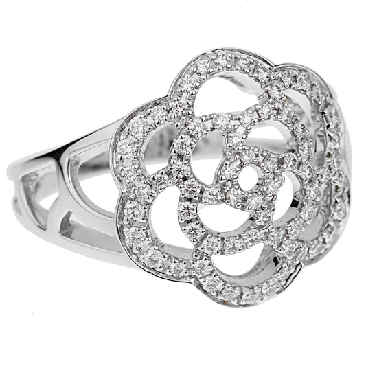 Chanel Camellia 18k White Gold Diamond Cocktail Ring