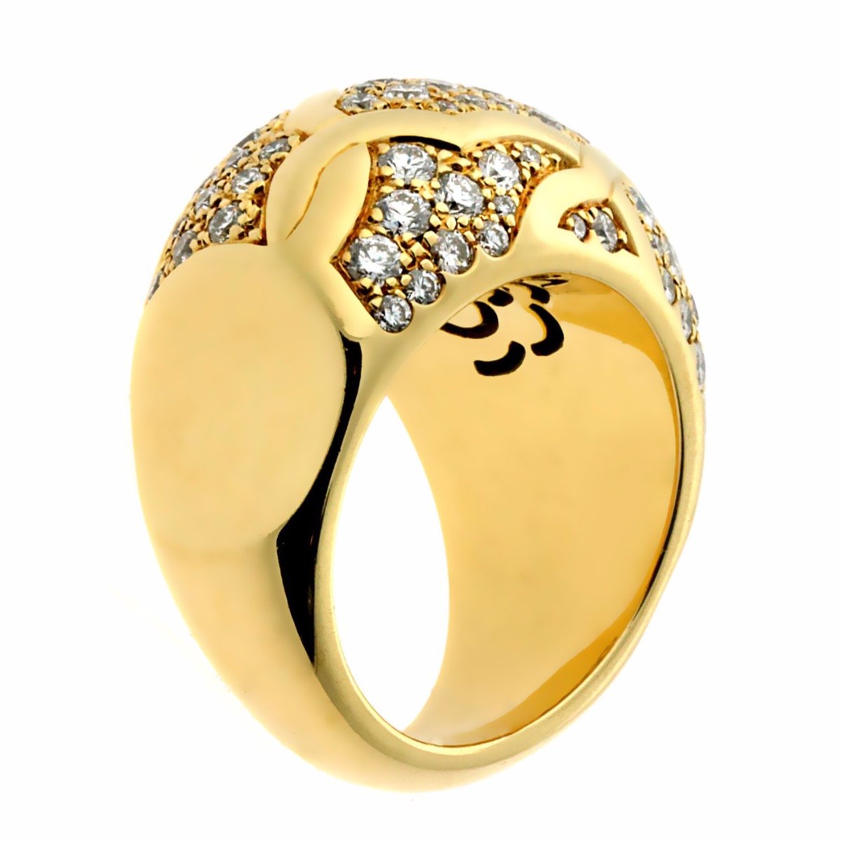 Chanel Camellia Flower Diamond Yellow Gold Bombe Cocktail Ring