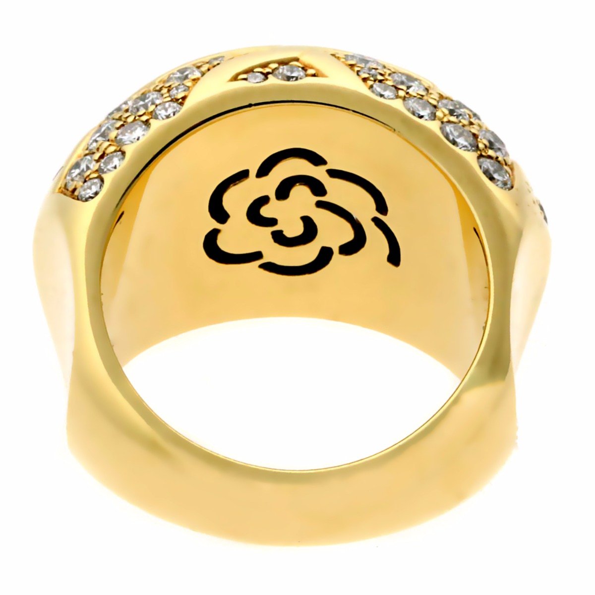 Chanel Camellia Flower Diamond Yellow Gold Bombe Cocktail Ring