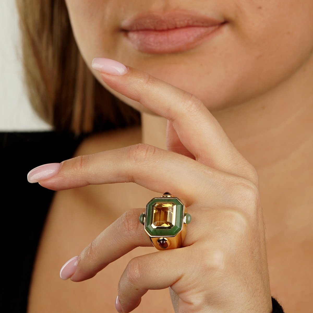 Chanel Citrine Jade Gold Yellow Gold Cocktail Ring