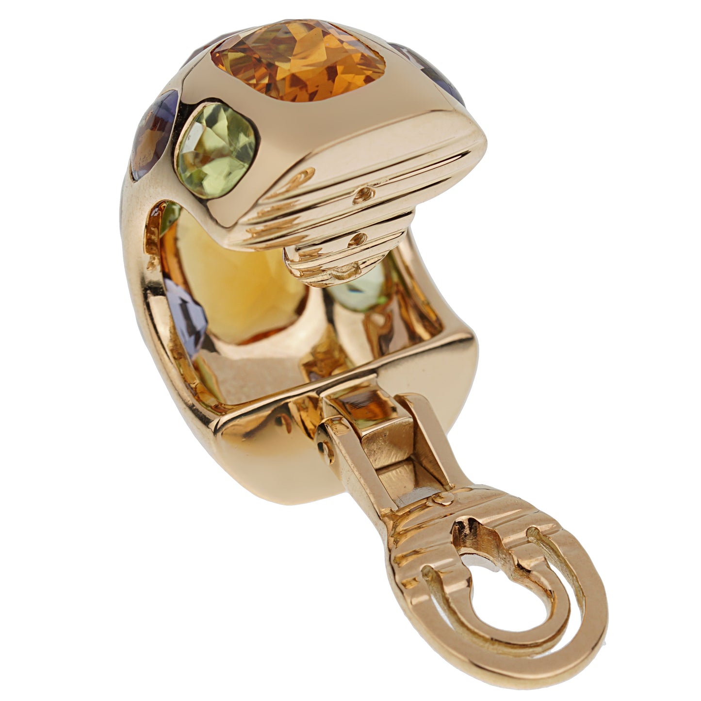 Chanel Coco Citrine Peridot Iolite Yellow Gold Hoop Earrings