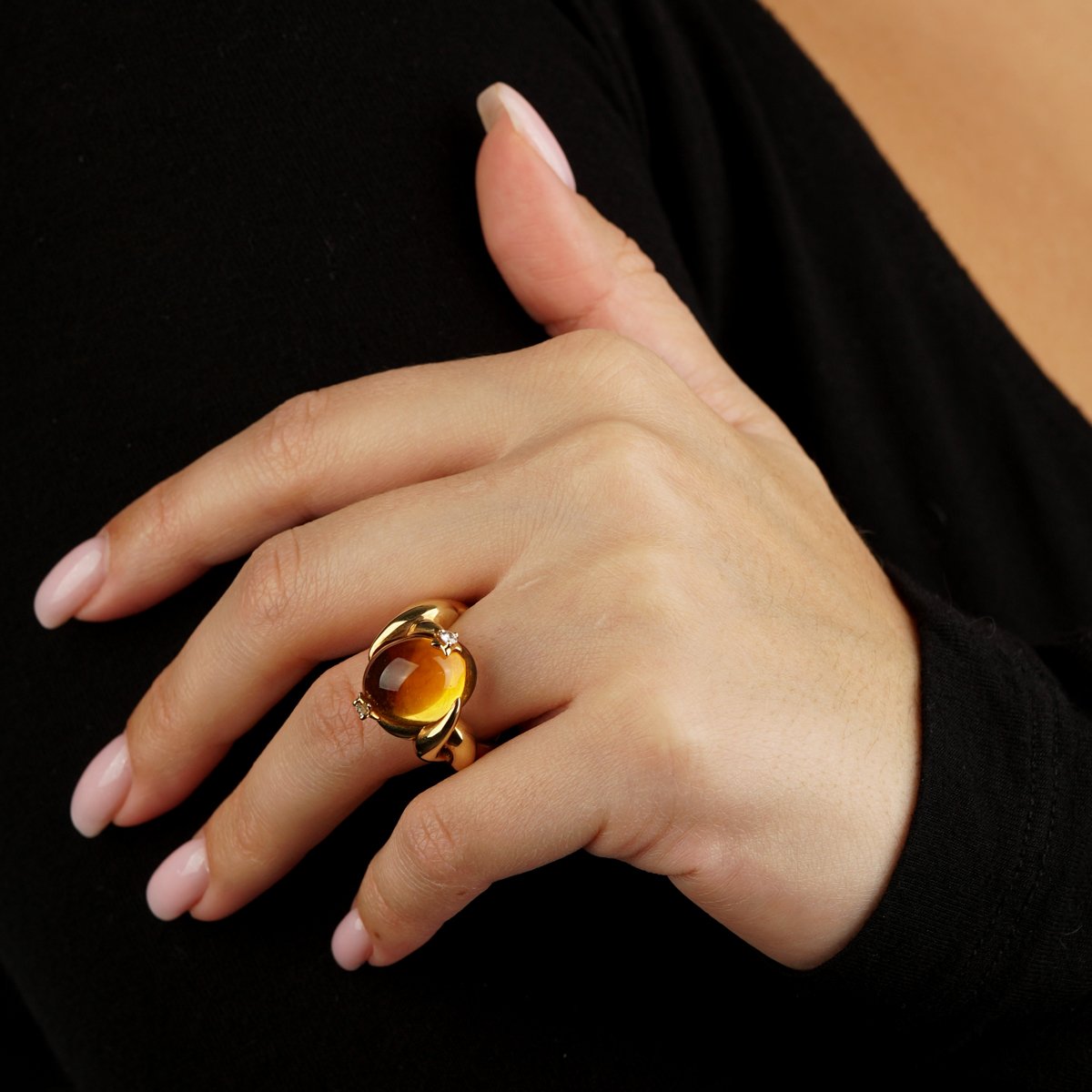 Chanel Comete Diamond Citrine Yellow Gold Ring Sz 6 1/4