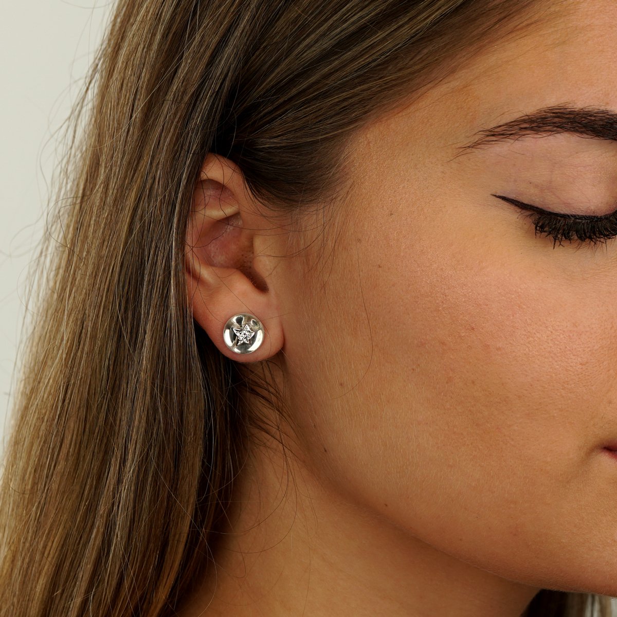 Chanel Comete Rock Crystal Diamond 18k White Gold Stud Earrings