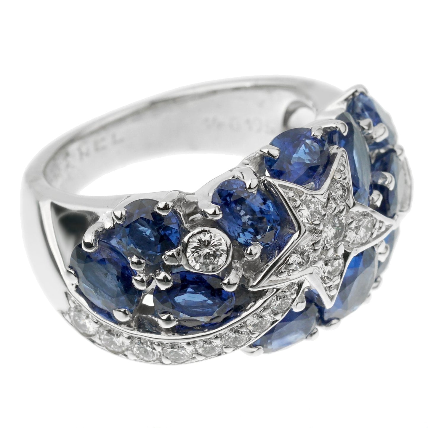 Chanel Comete Sapphire Diamond White Gold Ring Sz 5 3/4