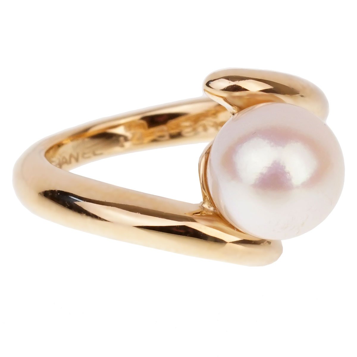 Chanel Pearl Bypass Yellow Gold Ring Sz 4 1/2