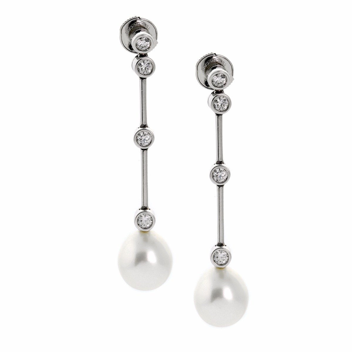 Chanel Pearl Diamond 18k White Gold Drop Earrings