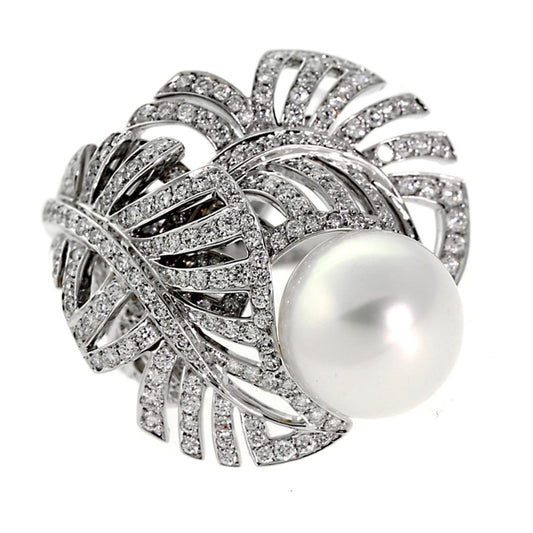 Chanel Pearl Diamond 18k White Gold Cocktail Ring