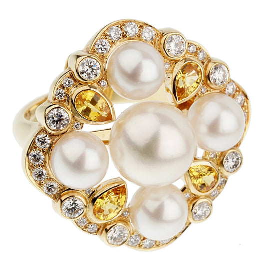 Chanel Pearl Diamond Yellow Sapphire 18k Yellow Gold Cocktail Ring